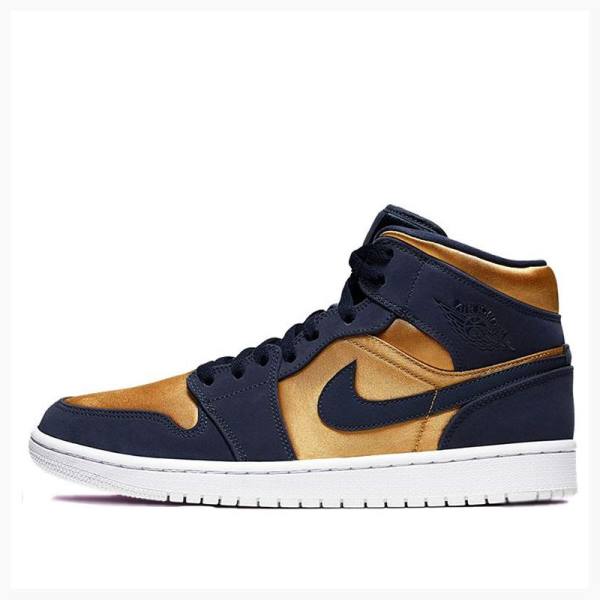 Nike Mid Cut SE Obsidian Basketbol Ayakkabısı Air Jordan 1 Erkek Altın Lacivert | JD-691HG