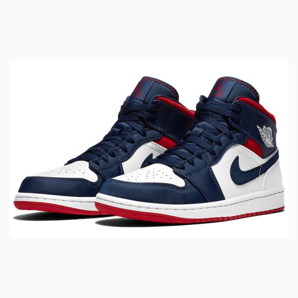 Nike Mid Cut SE Olympic Basketbol Ayakkabısı Air Jordan 1 Erkek Beyaz Mavi | JD-863IE