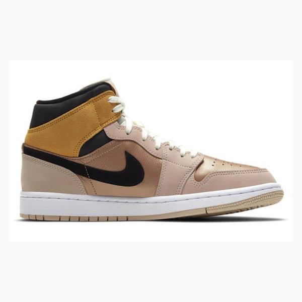 Nike Mid Cut SE Particle Basketbol Ayakkabısı Air Jordan 1 Kadın Kahverengi Altın | JD-562GA