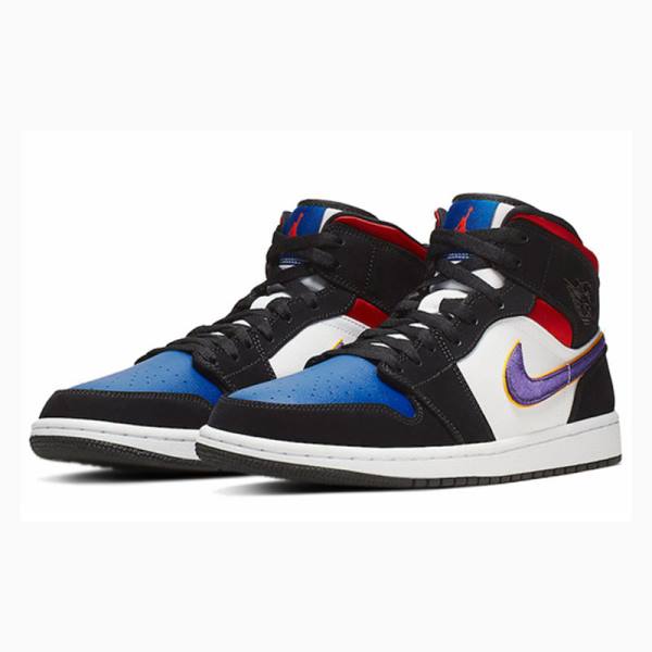 Nike Mid Cut SE Rivals Basketbol Ayakkabısı Air Jordan 1 Erkek Siyah Mor Mavi | JD-615YW