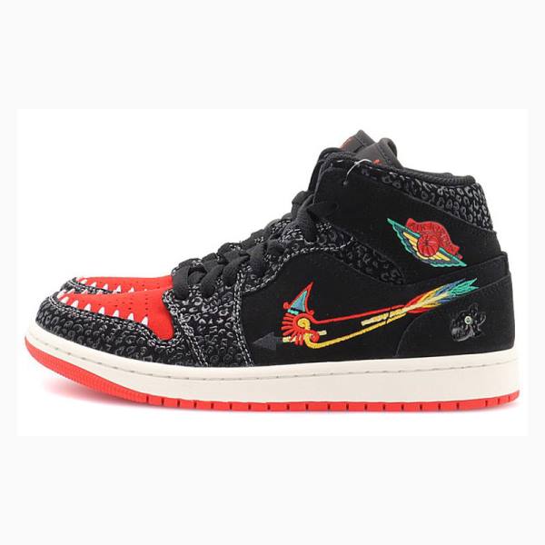 Nike Mid Cut SE Siempre Familia Basketbol Ayakkabısı Air Jordan 1 Erkek Siyah Kırmızı | JD-291SM