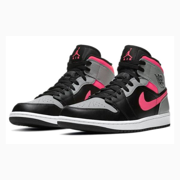 Nike Mid Cut Shadow Basketbol Ayakkabısı Air Jordan 1 Erkek Siyah Gümüş Pembe | JD-083RJ