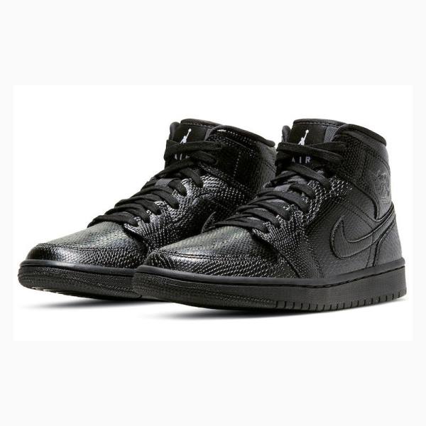 Nike Mid Cut Snakeskin Basketbol Ayakkabısı Air Jordan 1 Kadın Siyah | JD-650IF