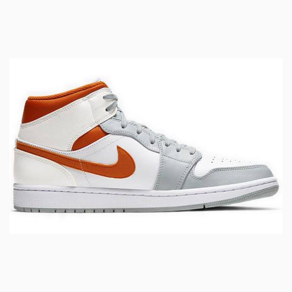 Nike Mid Cut Starfish Basketbol Ayakkabısı Air Jordan 1 Erkek Beyaz Gri Turuncu | JD-934CW