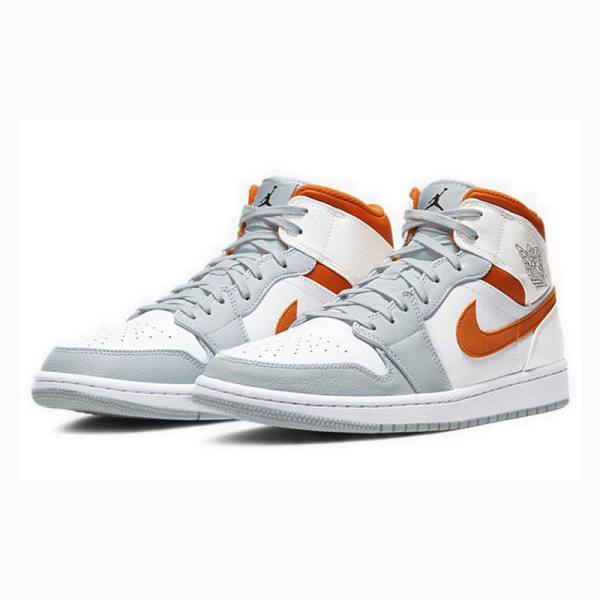 Nike Mid Cut Starfish Basketbol Ayakkabısı Air Jordan 1 Erkek Beyaz Gri Turuncu | JD-934CW