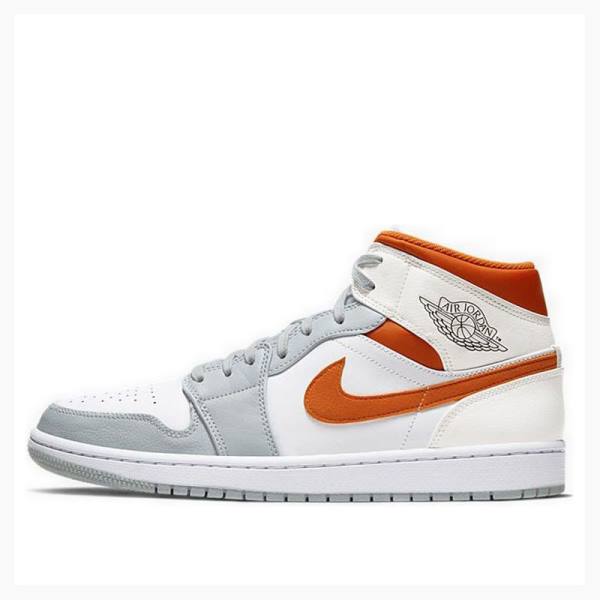 Nike Mid Cut Starfish Basketbol Ayakkabısı Air Jordan 1 Erkek Beyaz Gri Turuncu | JD-934CW