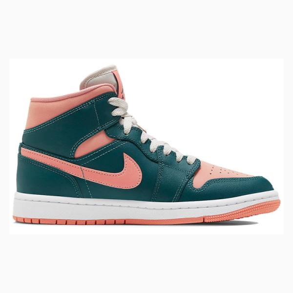 Nike Mid Cut Teal Basketbol Ayakkabısı Air Jordan 1 Kadın Yeşil Pembe | JD-523DM