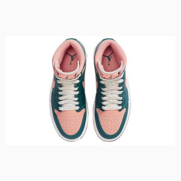 Nike Mid Cut Teal Basketbol Ayakkabısı Air Jordan 1 Kadın Yeşil Pembe | JD-523DM