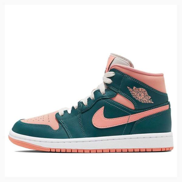 Nike Mid Cut Teal Basketbol Ayakkabısı Air Jordan 1 Kadın Yeşil Pembe | JD-523DM