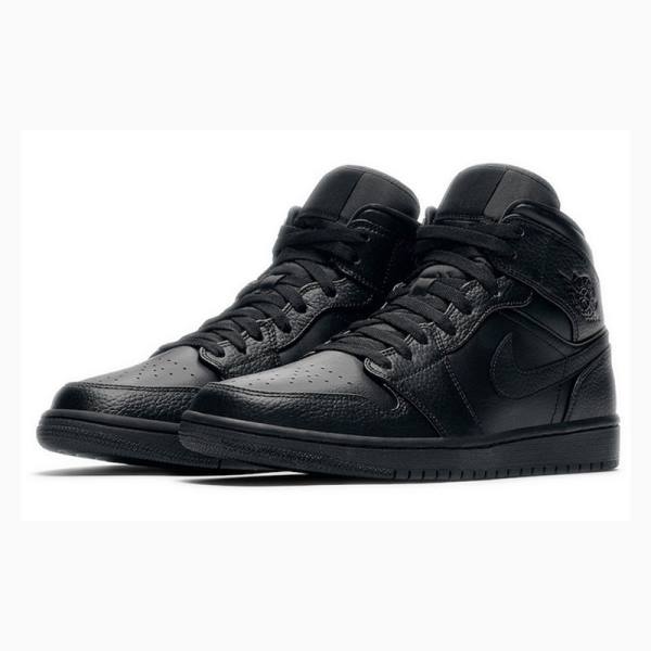 Nike Mid Cut Triple Basketbol Ayakkabısı Air Jordan 1 Erkek Siyah | JD-145JT