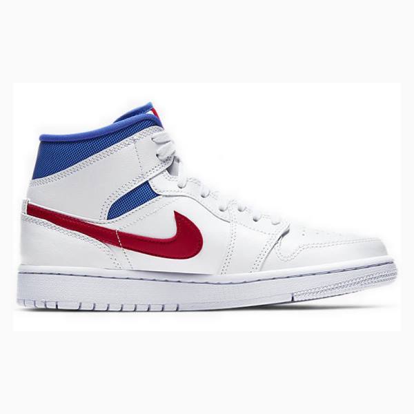 Nike Mid Cut USA Basketbol Ayakkabısı Air Jordan 1 Kadın Beyaz Mavi Kırmızı | JD-710LC