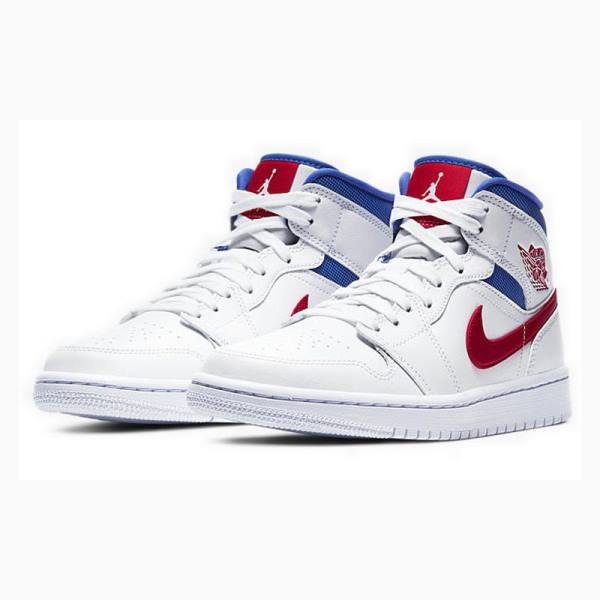 Nike Mid Cut USA Basketbol Ayakkabısı Air Jordan 1 Kadın Beyaz Mavi Kırmızı | JD-710LC