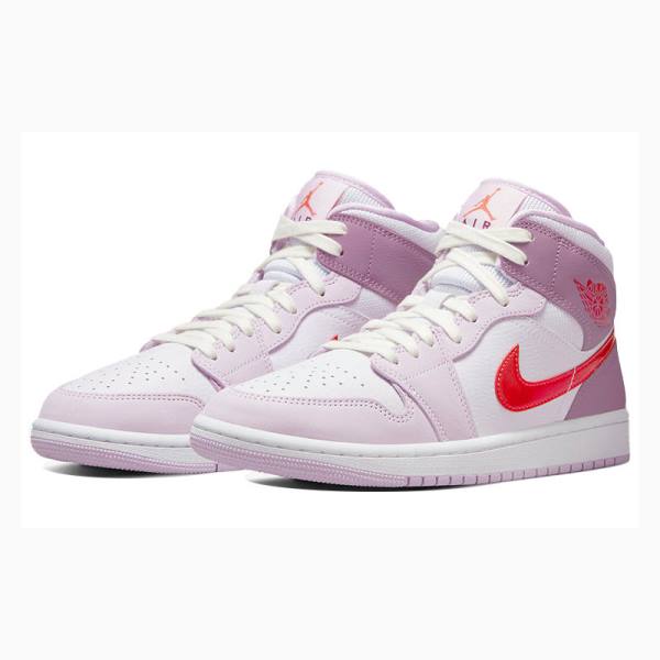 Nike Mid Cut Valentines Day Basketbol Ayakkabısı Air Jordan 1 Kadın Kırmızı Mor | JD-578TF