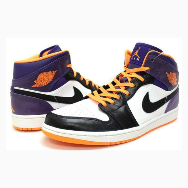 Nike Mid Cut White Bright Citrus Basketbol Ayakkabısı Air Jordan 1 Erkek Mor Siyah Turuncu | JD-178FU