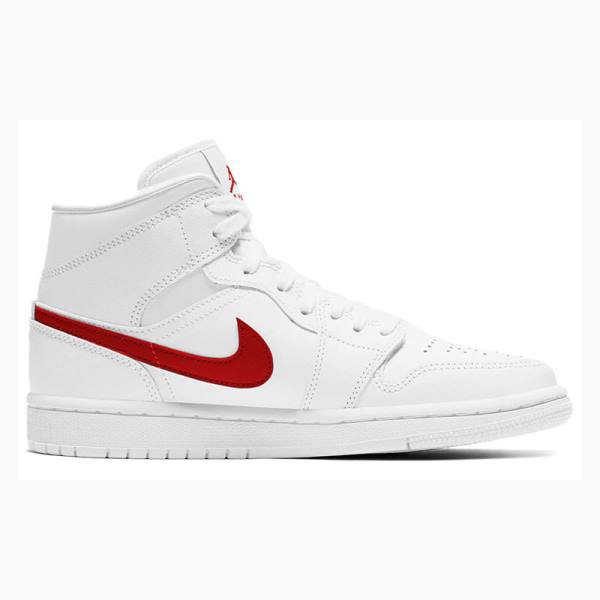 Nike Mid Cut 'White University Red' Basketbol Ayakkabısı Air Jordan 1 Kadın Beyaz Kırmızı | JD-085GL