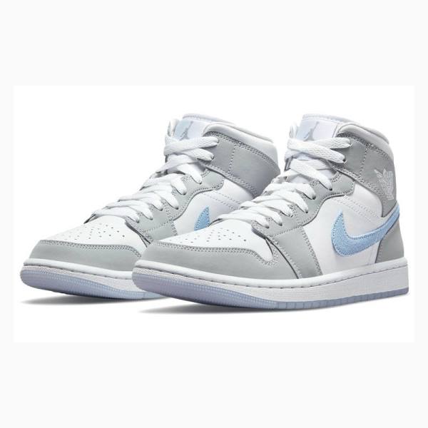 Nike Mid Cut Wolf Basketbol Ayakkabısı Air Jordan 1 Kadın Gri | JD-794UO