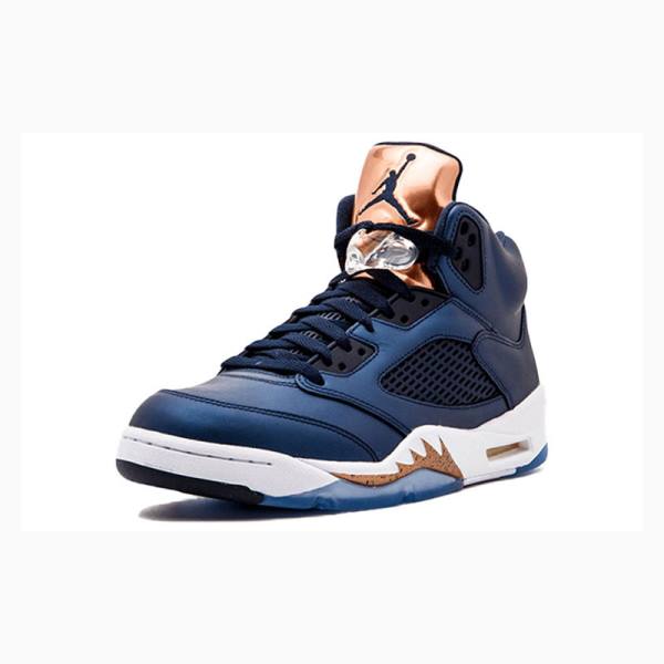 Nike Retro Bronze Basketbol Ayakkabısı Air Jordan 5 Erkek Mavi | JD-437EB