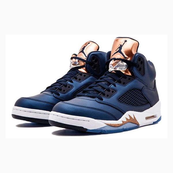 Nike Retro Bronze Basketbol Ayakkabısı Air Jordan 5 Erkek Mavi | JD-437EB