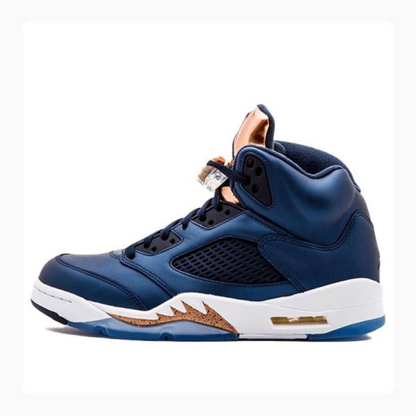 Nike Retro Bronze Basketbol Ayakkabısı Air Jordan 5 Erkek Mavi | JD-437EB