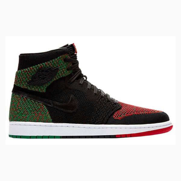 Nike Retro Flyknit History Month Basketbol Ayakkabısı Air Jordan 1 Erkek Siyah Kırmızı Yeşil | JD-472GM