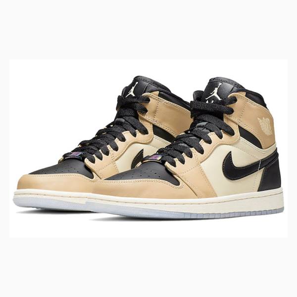 Nike Retro HI PRM Mushroom Basketbol Ayakkabısı Air Jordan 1 Kadın Siyah Bej Rengi | JD-645RK