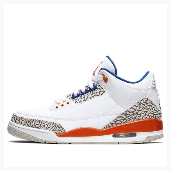 Nike Retro Knicks Basketbol Ayakkabısı Air Jordan 3 Erkek Beyaz Gri Turuncu | JD-372BO