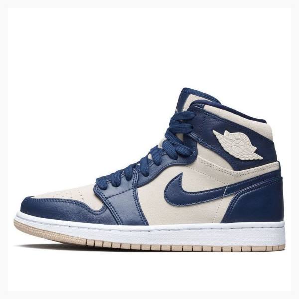 Nike Retro PREM Midnight Basketbol Ayakkabısı Air Jordan 1 Kadın Lacivert | JD-670NV