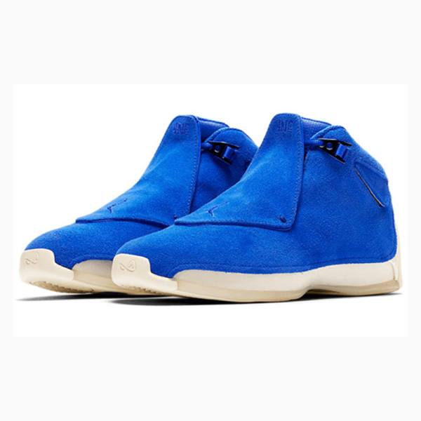 Nike Retro Süet Basketbol Ayakkabısı Air Jordan 18 Erkek Mavi | JD-672RK