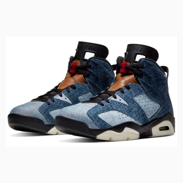 Nike Retro Washed Denim Basketbol Ayakkabısı Air Jordan 6 Erkek Siyah Mavi | JD-287GM