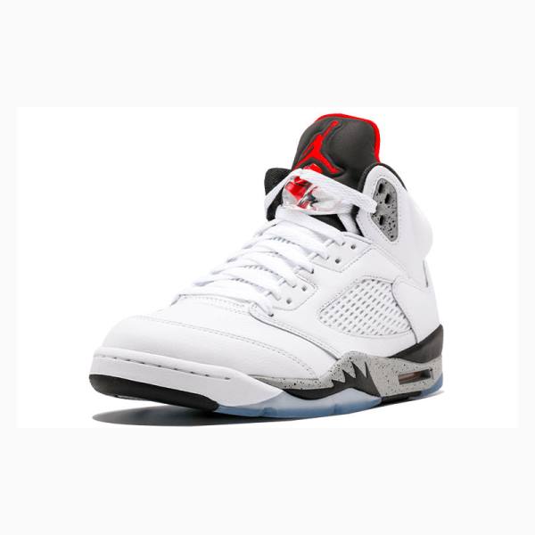 Nike Retro White Cement Basketbol Ayakkabısı Air Jordan 5 Erkek Beyaz Siyah Kırmızı | JD-357LT