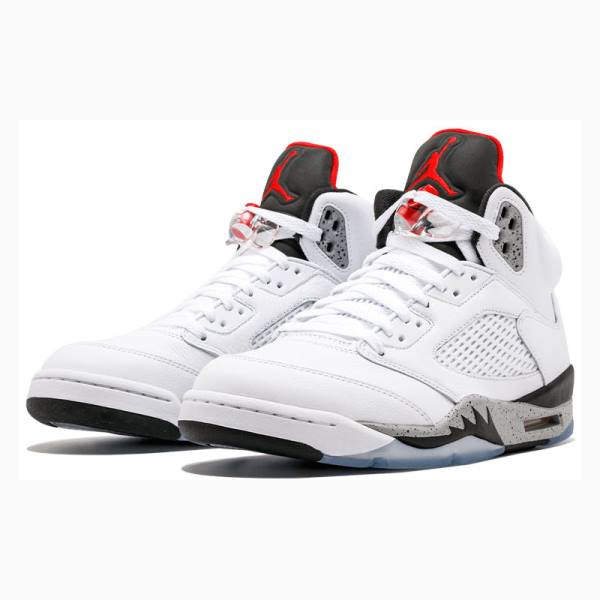 Nike Retro White Cement Basketbol Ayakkabısı Air Jordan 5 Erkek Beyaz Siyah Kırmızı | JD-357LT