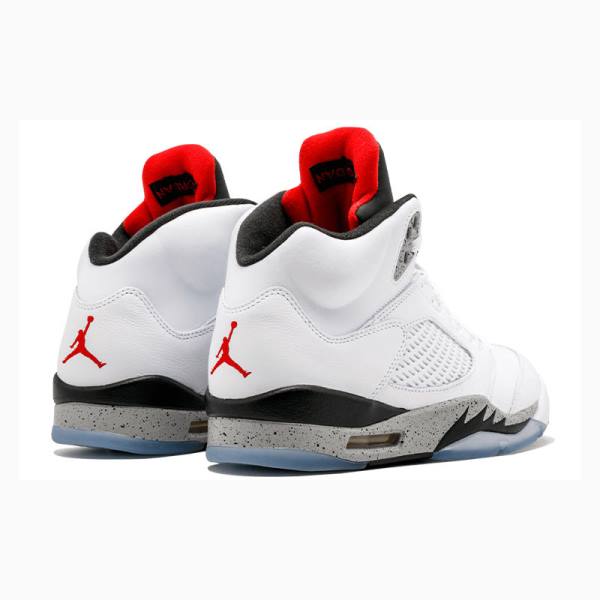 Nike Retro White Cement Basketbol Ayakkabısı Air Jordan 5 Erkek Beyaz Siyah Kırmızı | JD-357LT