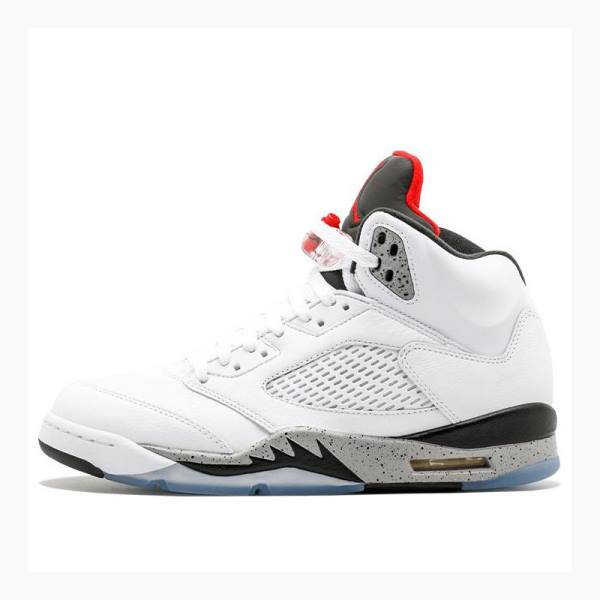 Nike Retro White Cement Basketbol Ayakkabısı Air Jordan 5 Erkek Beyaz Siyah Kırmızı | JD-357LT