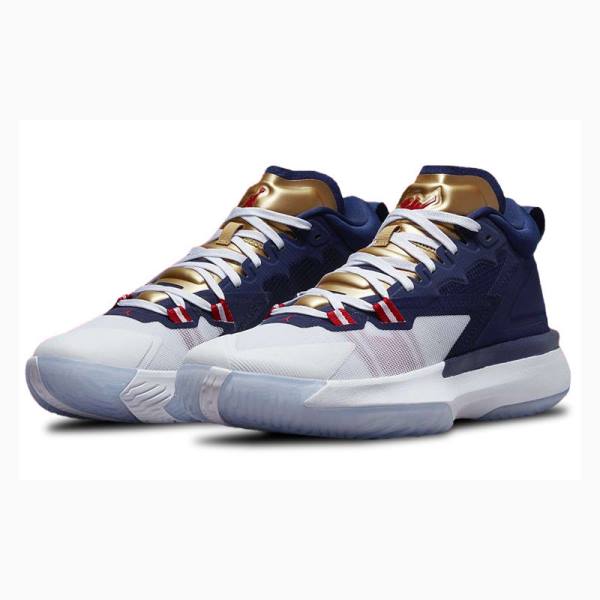 Nike Zion 1 PF USA Basketbol Ayakkabısı Air Jordan Erkek Mavi Altın Kırmızı | JD-407OR